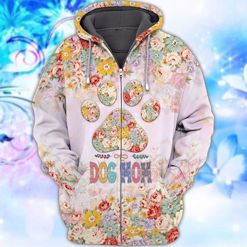 Dog Mom Flower Paw Unisex 3D All Over Printed Sweatshirt, Hoodie, Zip Hoodie | Fan Apparel For Men, Women