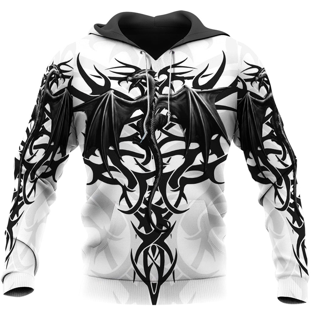 Dragon Tribal White 3D All Over Printed Sweatshirt, Hoodie, Zip Hoodie | Fan Apparel For Men, Women