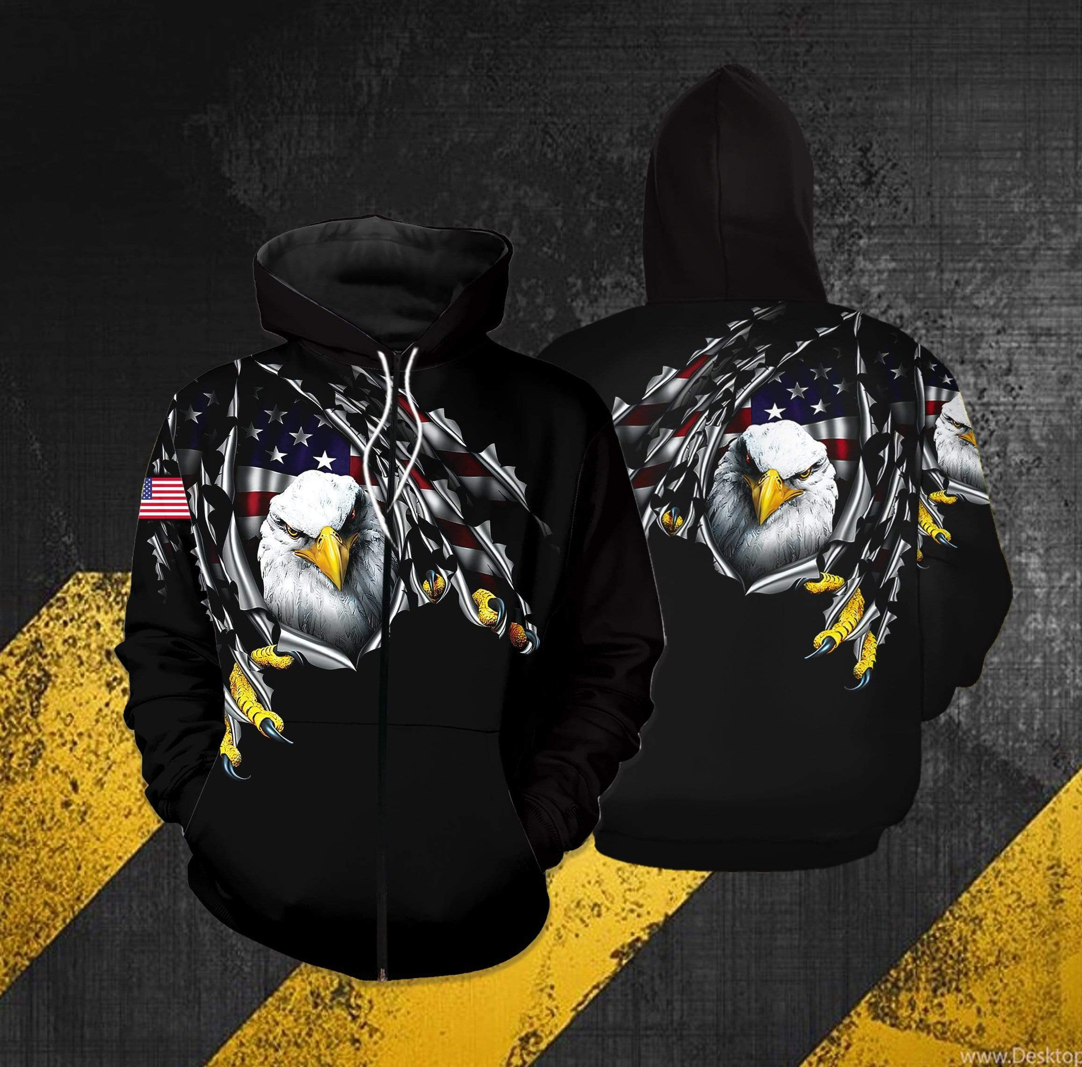 Eagle Usa Flag Black 3D All Over Printed Sweatshirt, Hoodie, Zip Hoodie | Fan Apparel For Men, Women