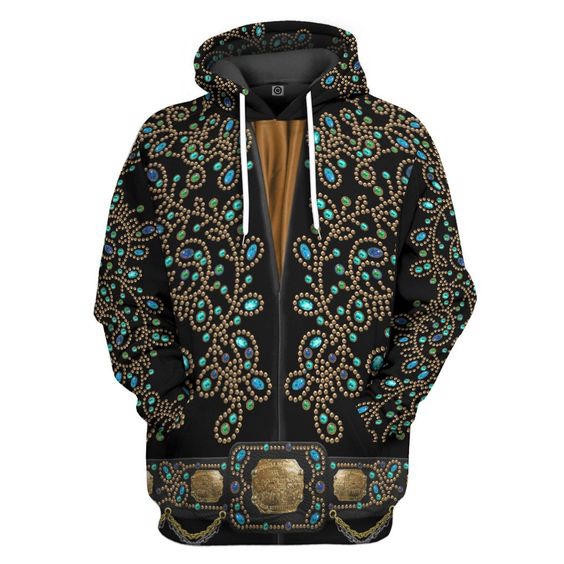 Elvis Presley Spanish Flower Black With Green Stones 3D All Over Printed Sweatshirt, Hoodie, Zip Hoodie | Fan Apparel For Men, Women
