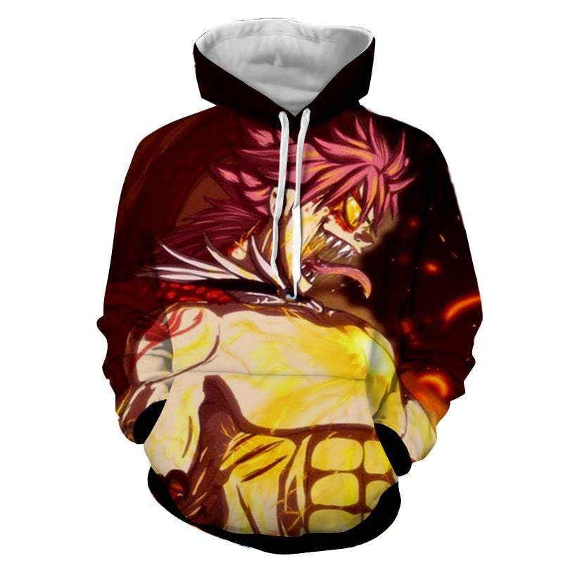 Fairy Tail Crazy Natsu Dragon Form Evil Laugh Orange 3D All Over Printed Sweatshirt, Hoodie, Zip Hoodie | Ncaa Fan Gear For Men, Women