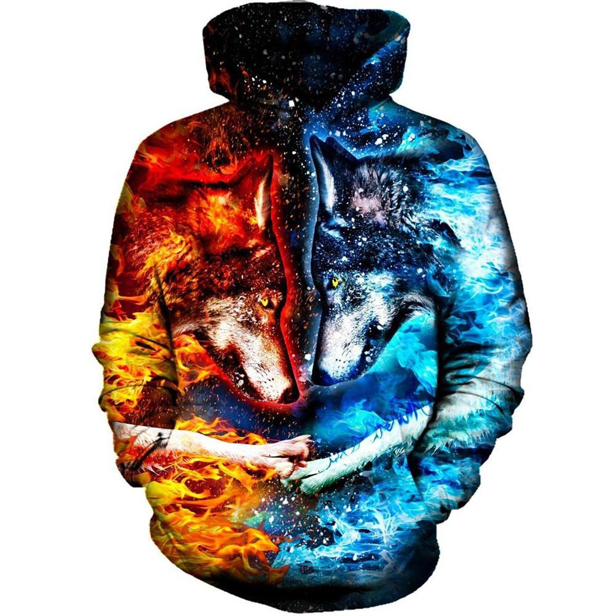 Fire And Ice Wolf 3D All Over Printed Sweatshirt, Hoodie, Zip Hoodie | Fan Apparel For Men, Women