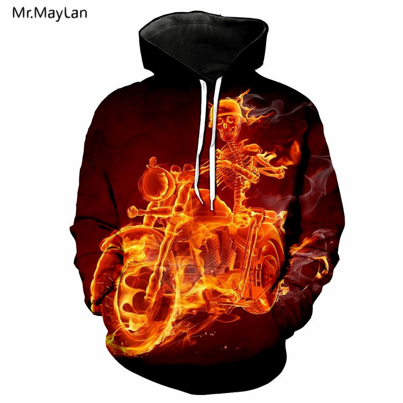 Fire Flame Skull Riding 3D All Over Printed Sweatshirt, Hoodie, Zip Hoodie | Special Edition Fan Apparel For Men, Women