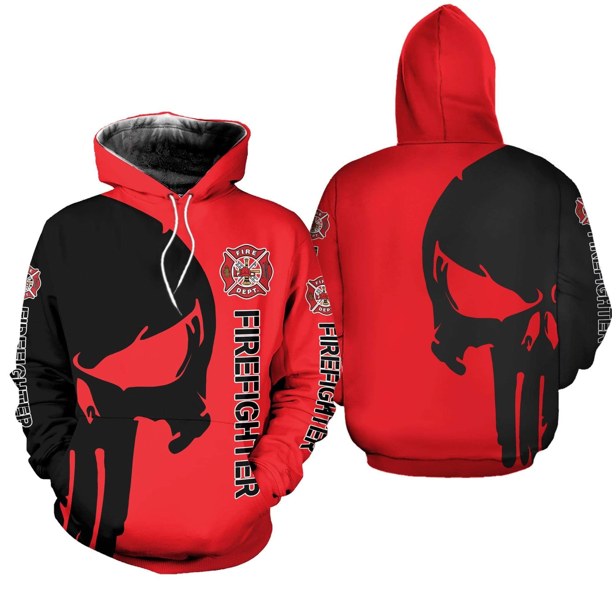 Firefighter Skull Red And Black 3D All Over Printed Sweatshirt, Hoodie, Zip Hoodie | Special Edition Fan Apparel For Men, Women