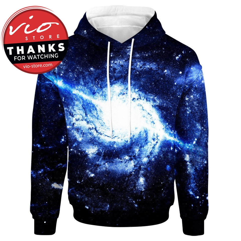 Glowing Blue Galaxy Over A Dark Sky Abstraction 3D All Over Printed Sweatshirt, Hoodie, Zip Hoodie | Fan Apparel For Men, Women