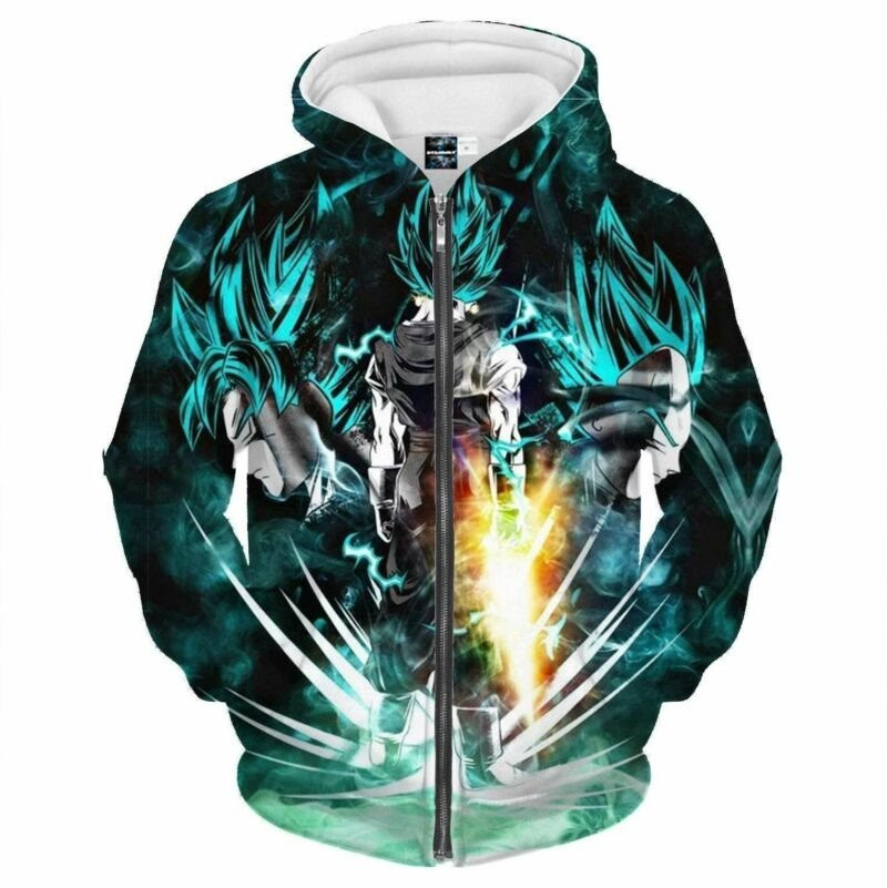 Goku Blue Saiyan Cartoon Dragon Ball 3D All Over Printed Sweatshirt, Hoodie, Zip Hoodie | Fan Apparel For Men, Women