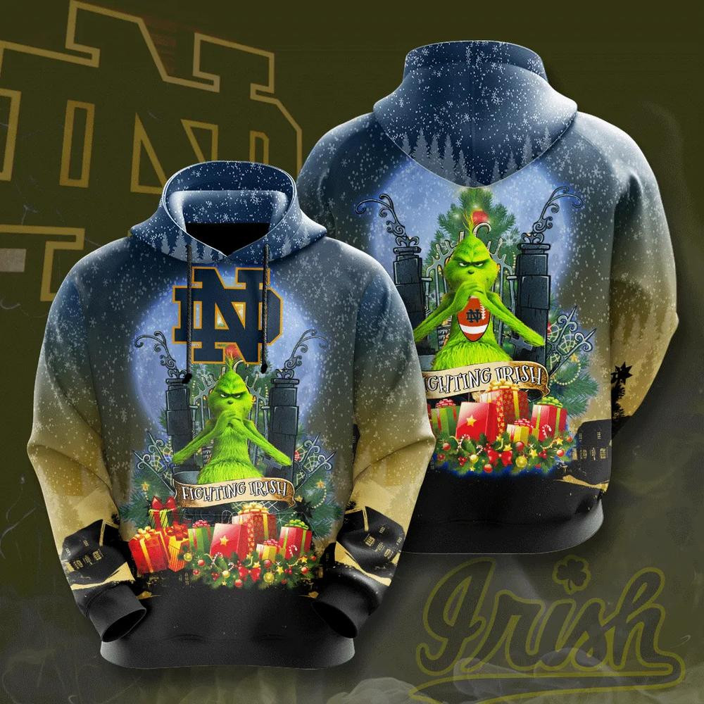 Grinch With Notre Dame Fighting Irish Christmas 3D All Over Printed Sweatshirt, Hoodie, Zip Hoodie | Ncaa Fan Gear For Men, Women