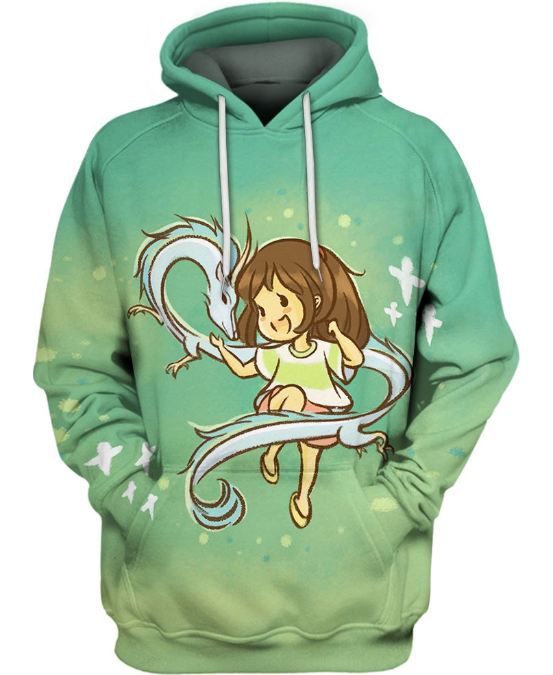 Haku And Chihiro Chibi 3D All Over Printed Sweatshirt, Hoodie, Zip Hoodie | Fan Apparel For Men, Women