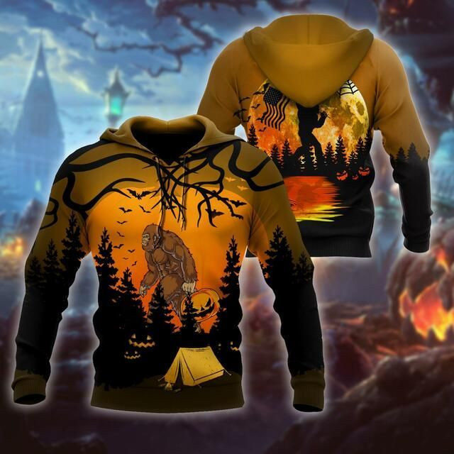 Halloween Camping Big Foot 3D All Over Printed Sweatshirt, Hoodie, Zip Hoodie | Special Edition Fan Apparel For Men, Women