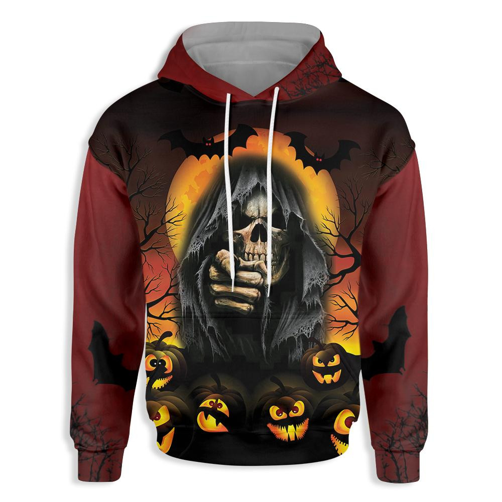 Halloween Night Pointing Finger Skull 3D All Over Printed Sweatshirt, Hoodie, Zip Hoodie | Special Edition Fan Apparel For Men, Women