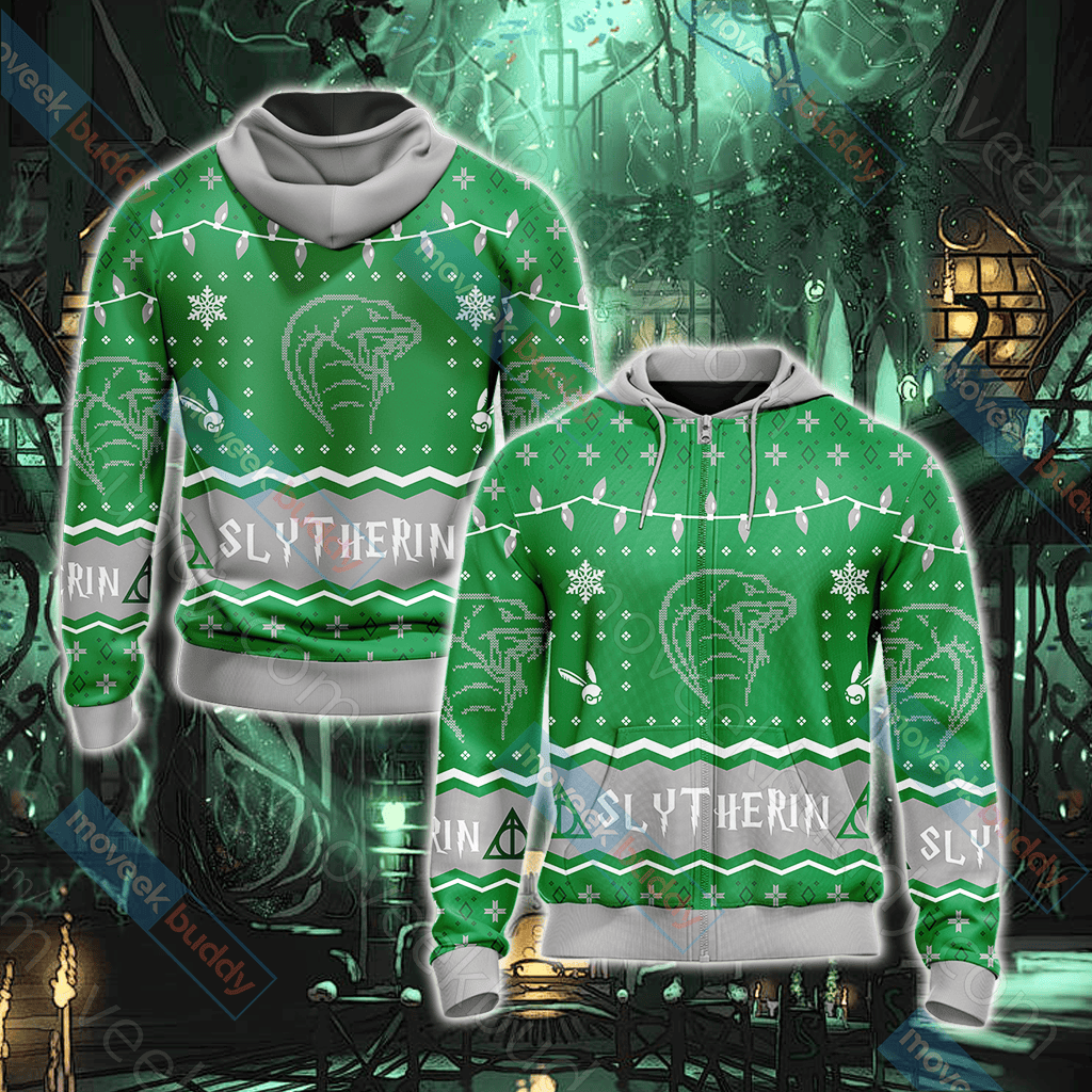 Harry Potter - Slytherin House Christmas Style 3D All Over Printed Sweatshirt, Hoodie, Zip Hoodie | Fan Apparel For Men, Women