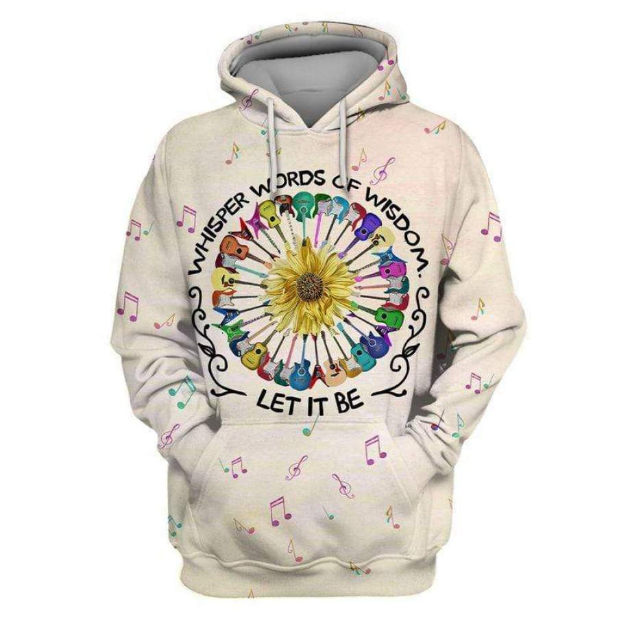 Hippie Guitar Flower Let It Be 3D All Over Printed Sweatshirt, Hoodie, Zip Hoodie | Fan Apparel For Men, Women