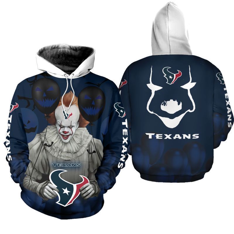 Houston Texans Pennywise The Dancing Clown It Hallowen 3D All Over Printed Sweatshirt, Hoodie, Zip Hoodie | Nfl Special Edition Fan Gear For Men, Women