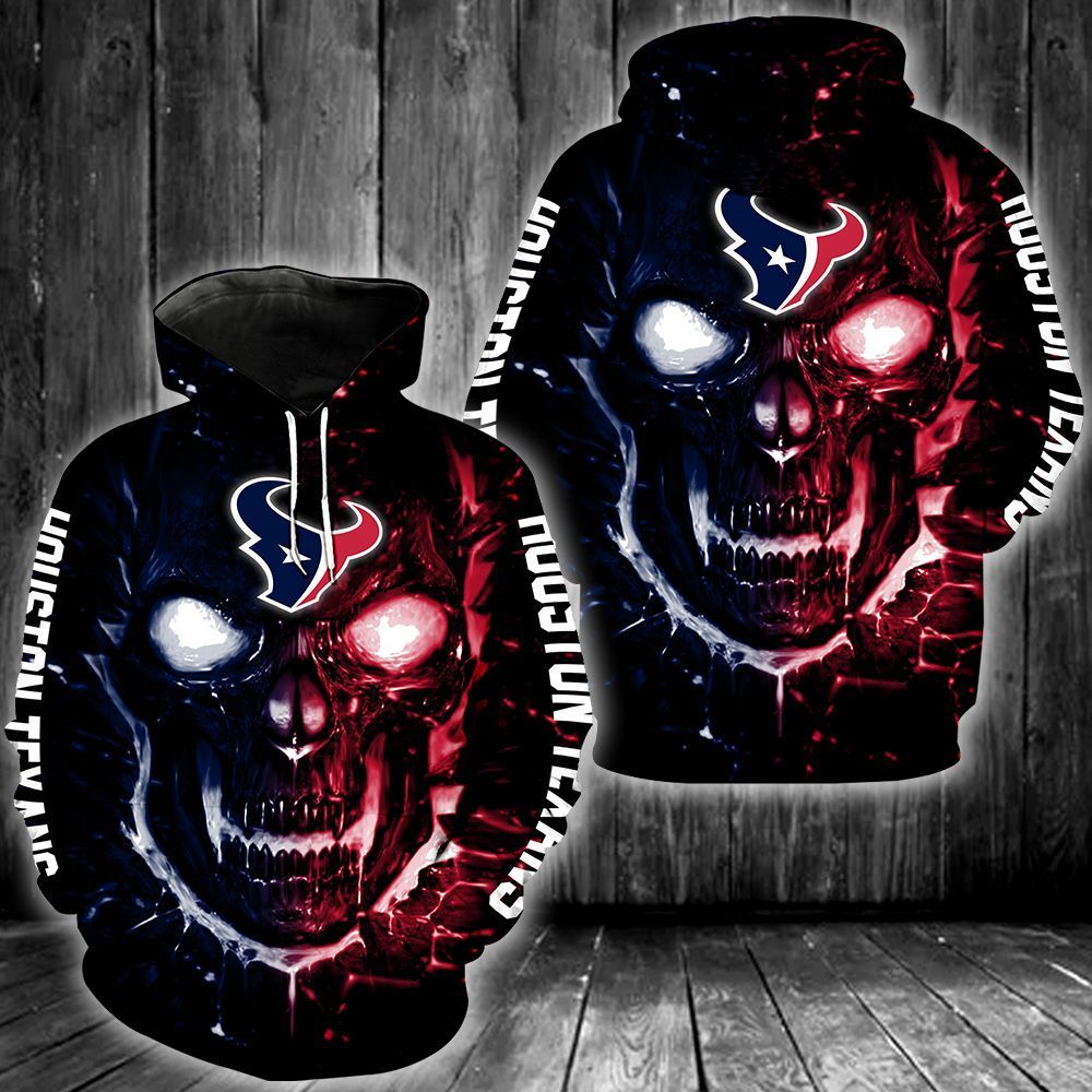 Houston Texans Skull 3D All Over Printed Sweatshirt, Hoodie, Zip Hoodie | Nfl Special Edition Fan Gear For Men, Women