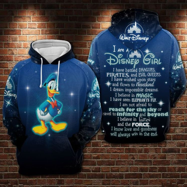 I Am A Disney Girl Donald Duck Blue 3D All Over Printed Sweatshirt, Hoodie, Zip Hoodie | Fan Apparel For Men, Women