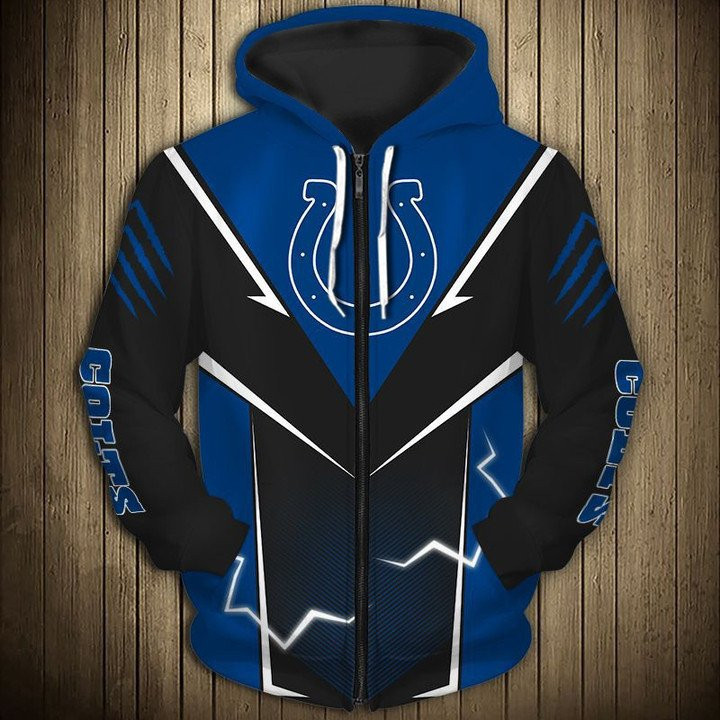 Indianapolis Colts Black Blue Lightning 3D All Over Printed Sweatshirt, Hoodie, Zip Hoodie | Nfl Fan Gear For Men, Women
