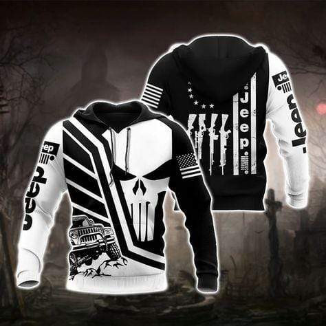 Jeep Skull And Guns 3D All Over Printed Sweatshirt, Hoodie, Zip Hoodie | Special Edition Fan Apparel For Men, Women