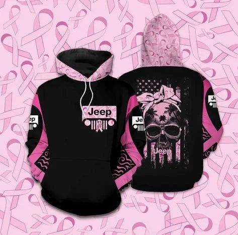 Jeep Skull Breast Cancer Unisex 3D All Over Printed Sweatshirt, Hoodie, Zip Hoodie | Special Edition Fan Apparel For Men, Women