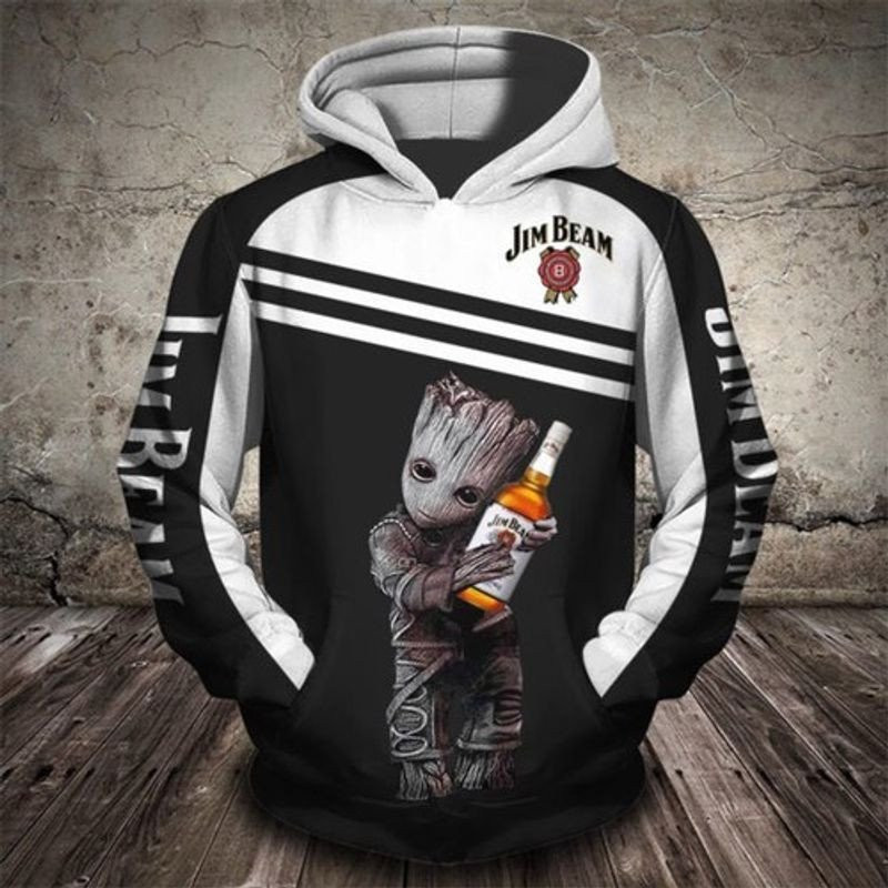 Jim Beam Baby Groot Avengers Holding 3D All Over Printed Sweatshirt, Hoodie, Zip Hoodie | Fan Apparel For Men, Women