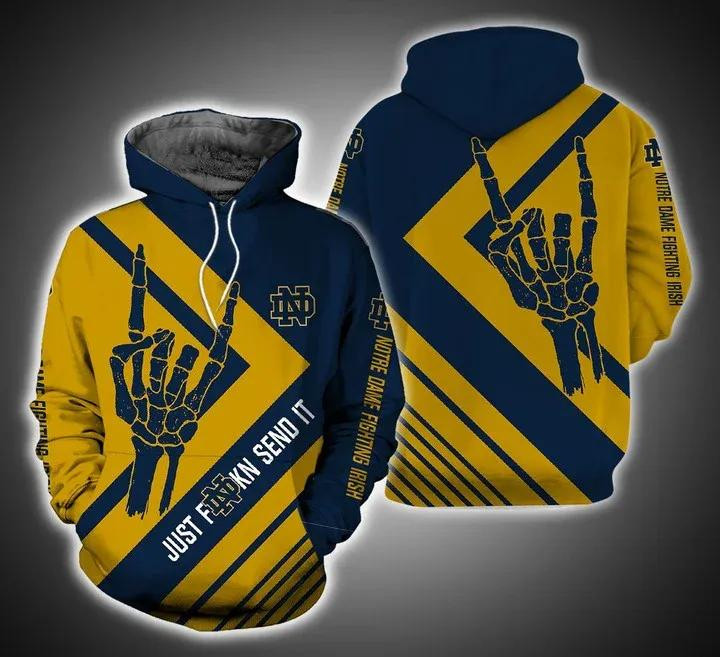 Just Send It Notre Dame Fighting Irish 3D All Over Printed Sweatshirt, Hoodie, Zip Hoodie | Ncaa Fan Gear For Men, Women