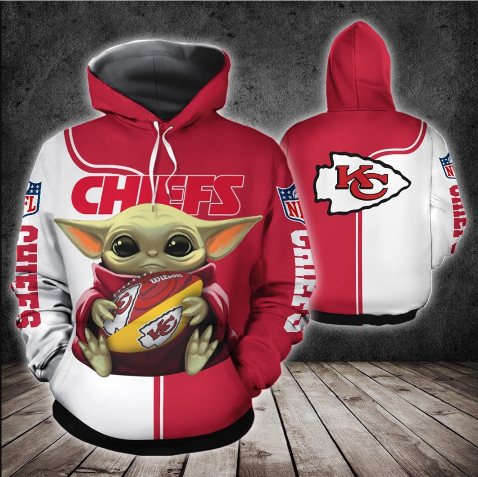 Kansas City Chiefs Baby Yoda 3D All Over Printed Sweatshirt, Hoodie, Zip Hoodie | Nfl Fan Gear For Men, Women