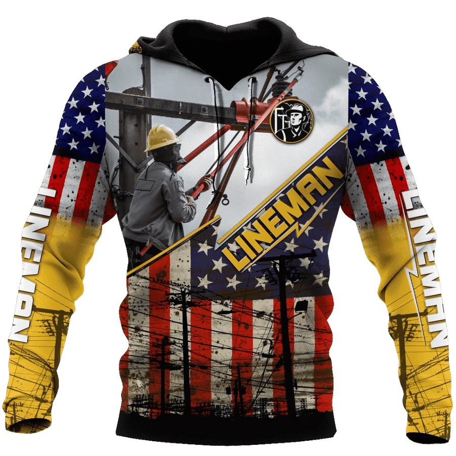 Lineman American Flag Patriotic 3D All Over Printed Sweatshirt, Hoodie, Zip Hoodie | Fan Apparel For Men, Women