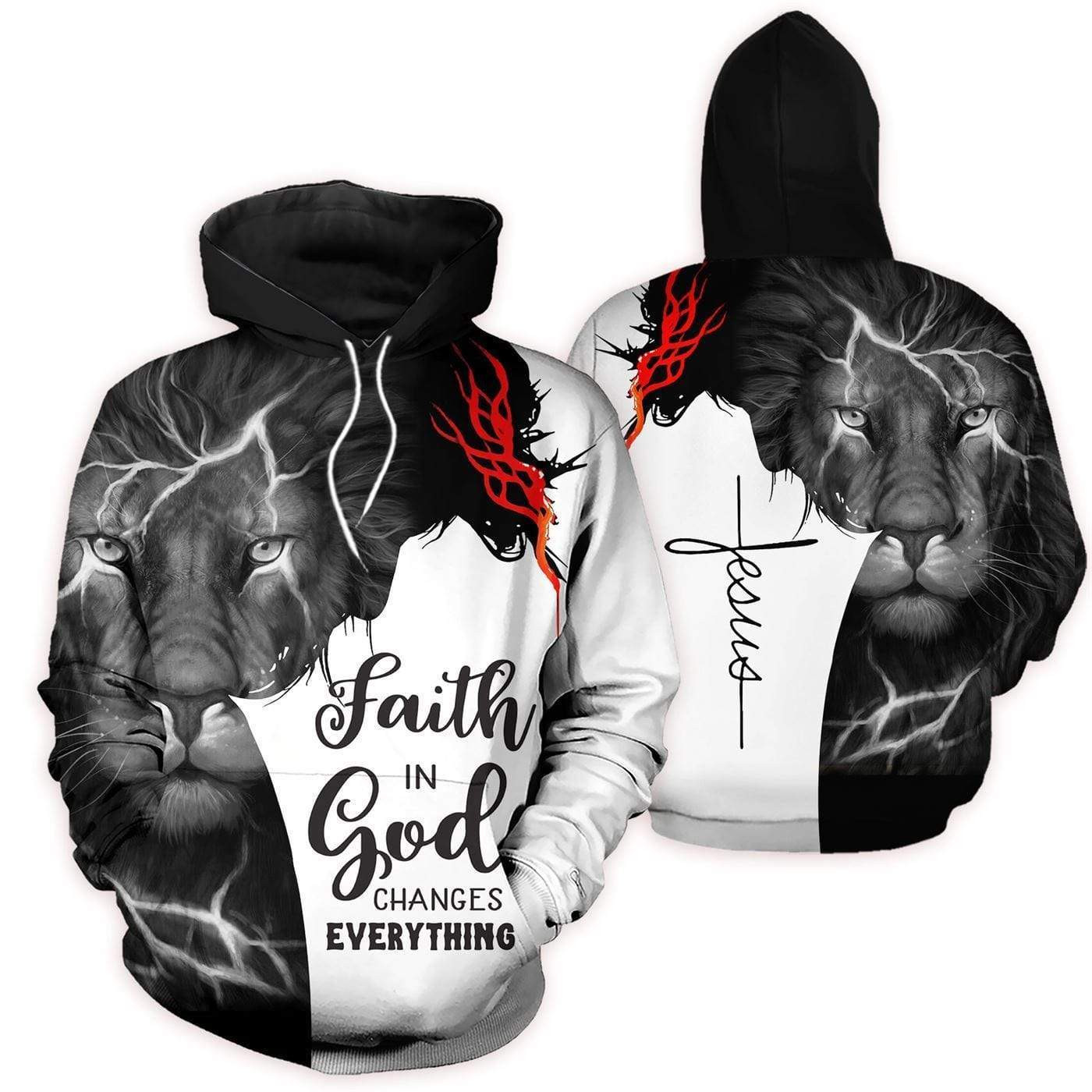 Lion Jesus Thunder Faith In God 3D All Over Printed Sweatshirt, Hoodie, Zip Hoodie | Fan Apparel For Men, Women