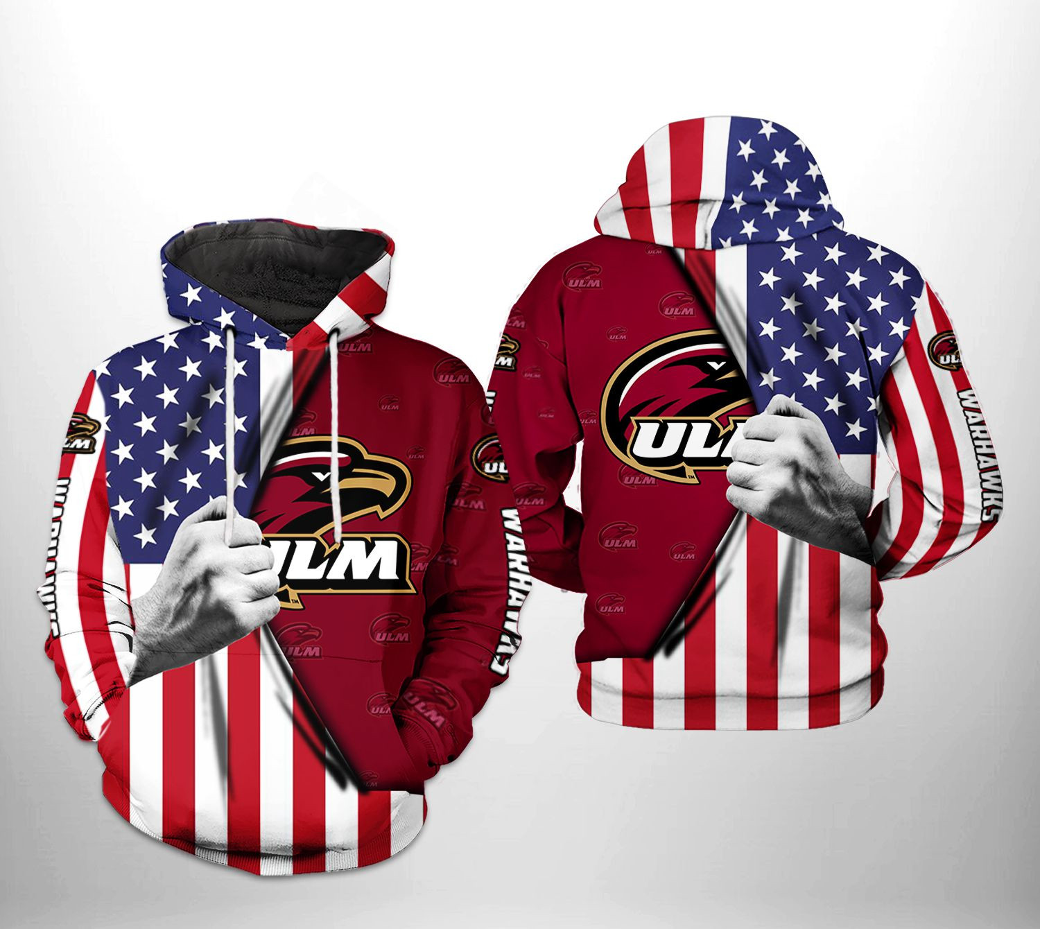 Louisiana Monroe Warhawks Ncaa Us Flag 3D All Over Printed Sweatshirt, Hoodie, Zip Hoodie | Fan Apparel For Men, Women