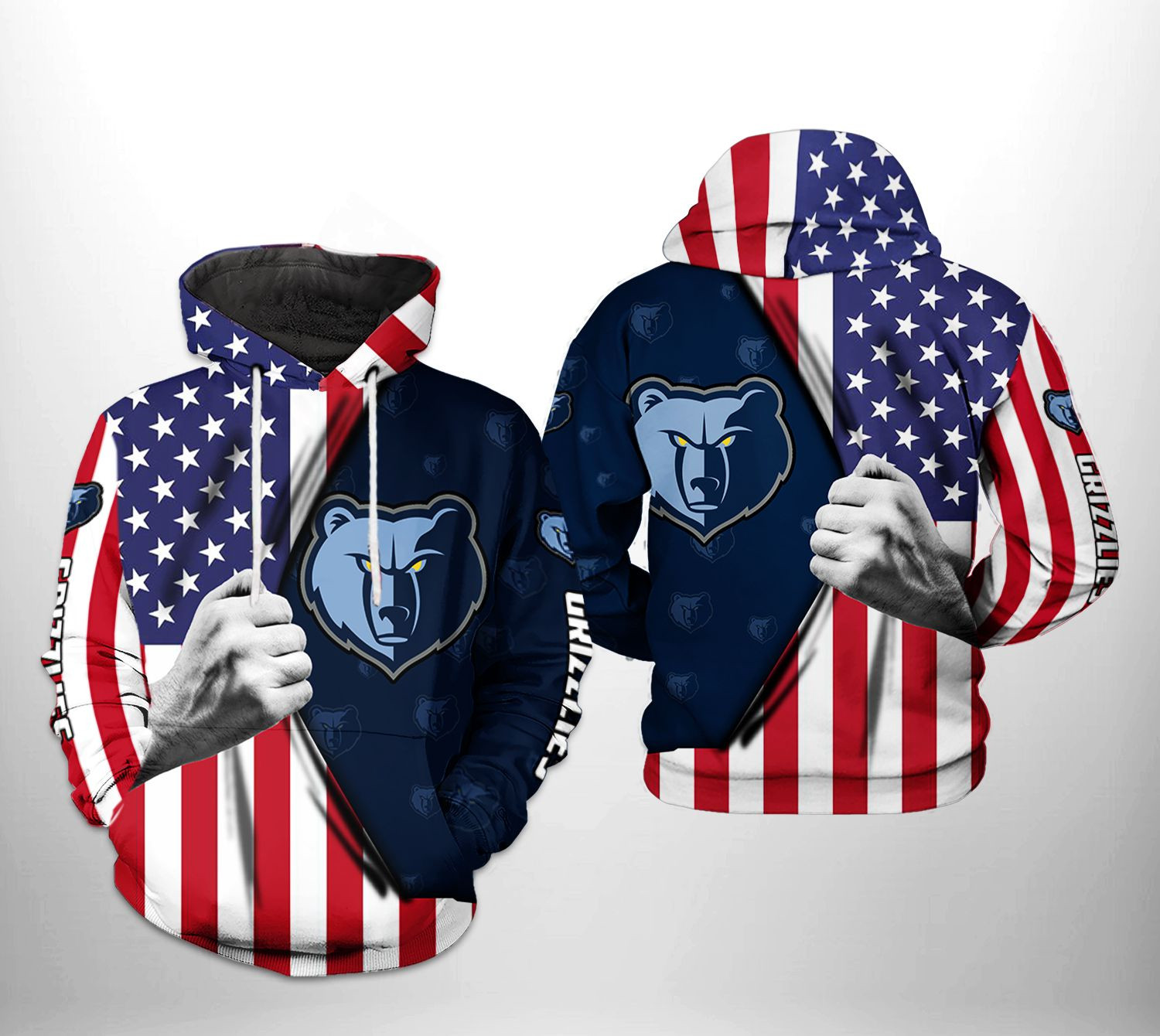 Memphis Grizzlies Nba Us Flag Team 3D All Over Printed Sweatshirt, Hoodie, Zip Hoodie | Fan Apparel For Men, Women