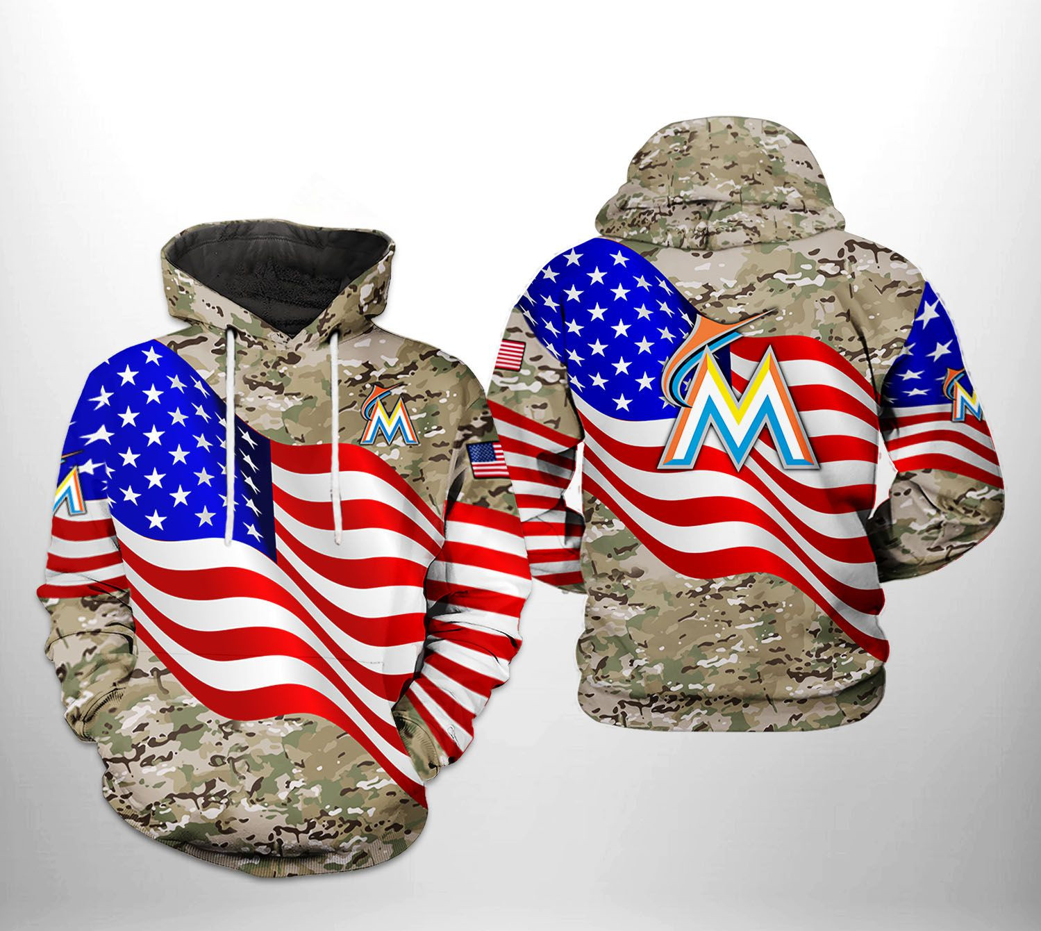 Miami Marlins Mlb Us Flag Camo Veteran 3D All Over Printed Sweatshirt, Hoodie, Zip Hoodie | Mlb Fan Gear For Men, Women