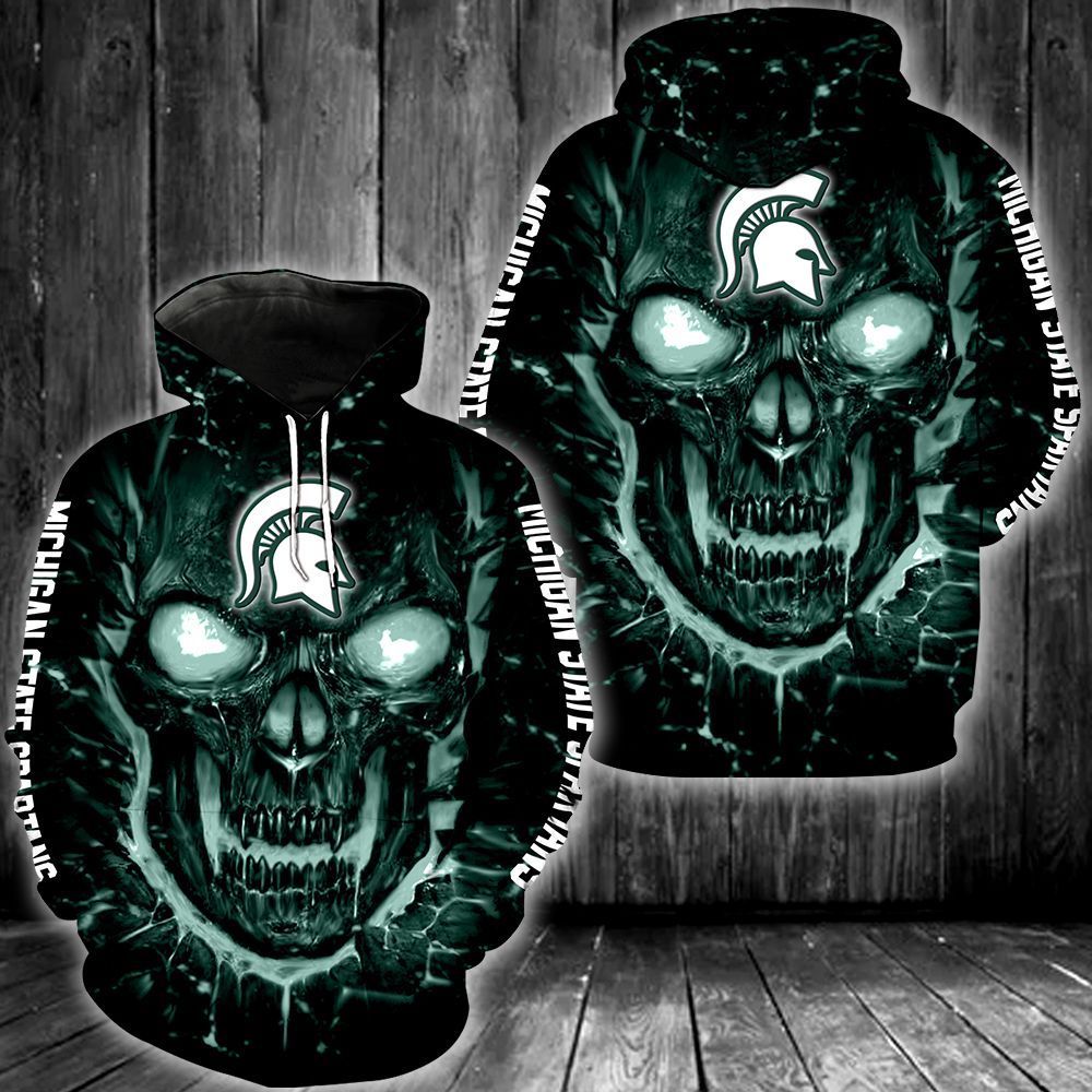 Michigan State Spartans Basketball Skull 3D All Over Printed Sweatshirt, Hoodie, Zip Hoodie | Ncaa Special Edition Fan Gear For Men, Women