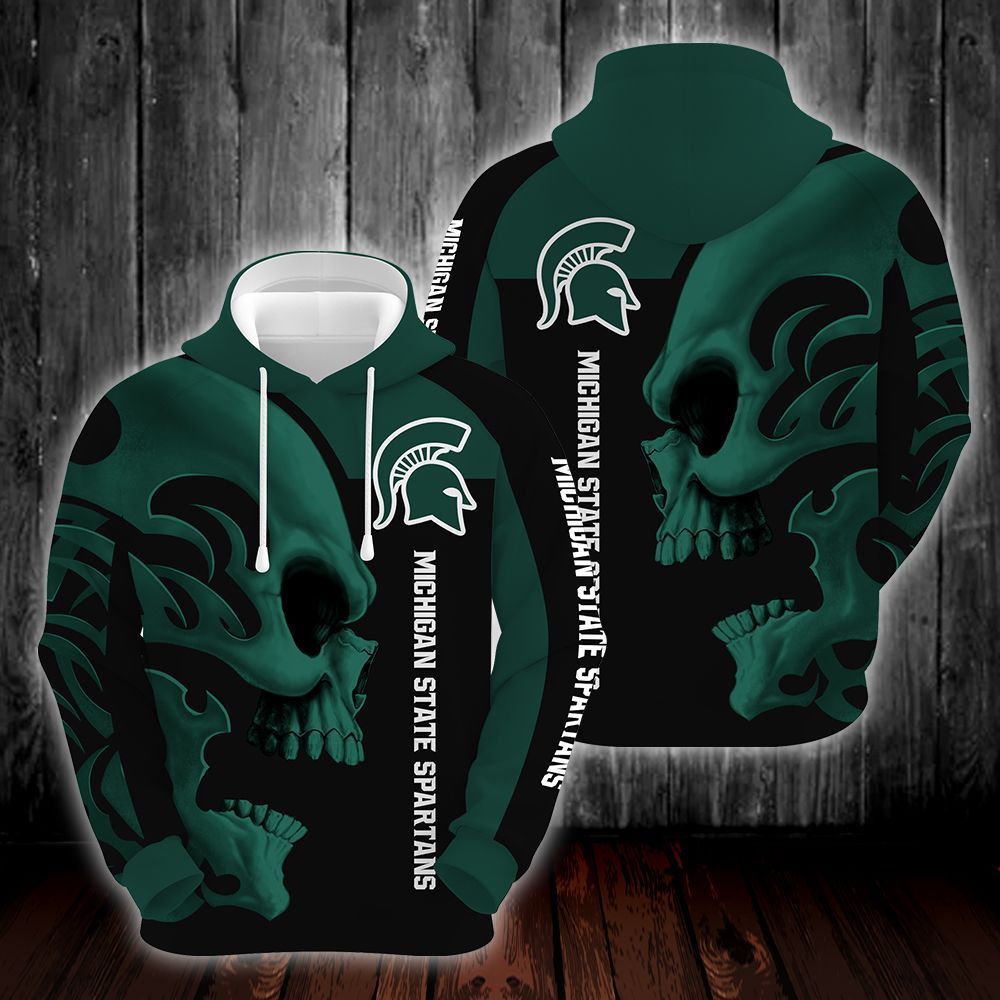 Michigan State Spartans Skull 3D All Over Printed Sweatshirt, Hoodie, Zip Hoodie | Ncaa Special Edition Fan Gear For Men, Women