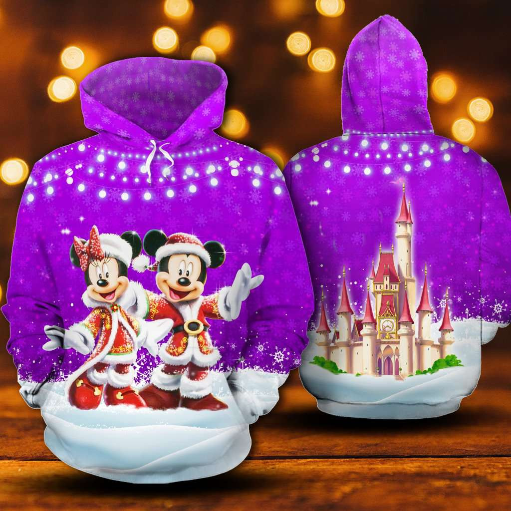 Mickey Minnie Christmas Costume In Purple 3D All Over Printed Sweatshirt, Hoodie, Zip Hoodie | Special Edition Fan Apparel For Men, Women