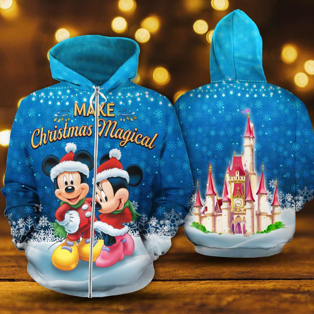 Mickey Minnie Make Christmas Magical Blue 3D All Over Printed Sweatshirt, Hoodie, Zip Hoodie | Special Edition Fan Apparel For Men, Women