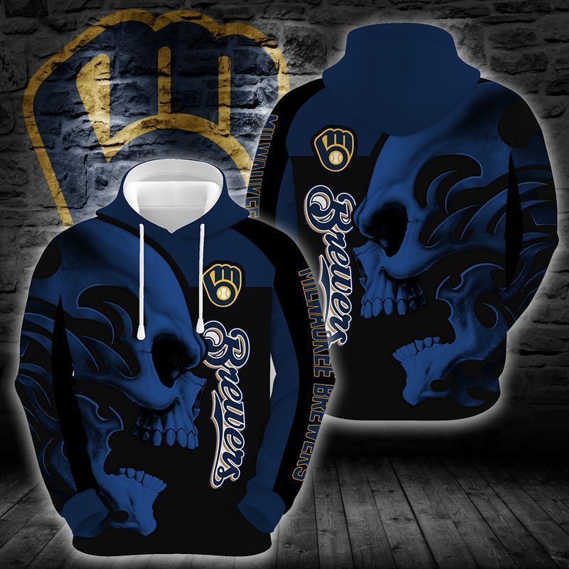 Milwaukee Brewers Skull 3D All Over Printed Sweatshirt, Hoodie, Zip Hoodie | Mlb Special Edition Fan Gear For Men, Women