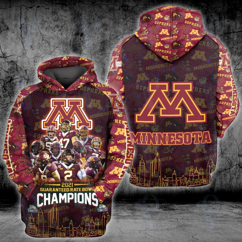 Minnesota Golden Gophers 2021 Guaranteed Rate Bowl Champions Ncaa Football 3D All Over Printed Sweatshirt, Hoodie, Zip Hoodie | Fan Apparel For Men, Women