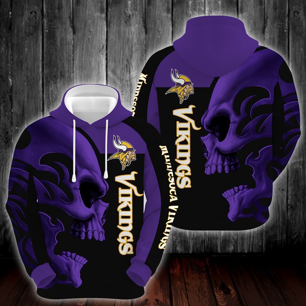 Minnesota Vikings Skull 3D All Over Printed Sweatshirt, Hoodie, Zip Hoodie | Nfl Special Edition Fan Gear For Men, Women