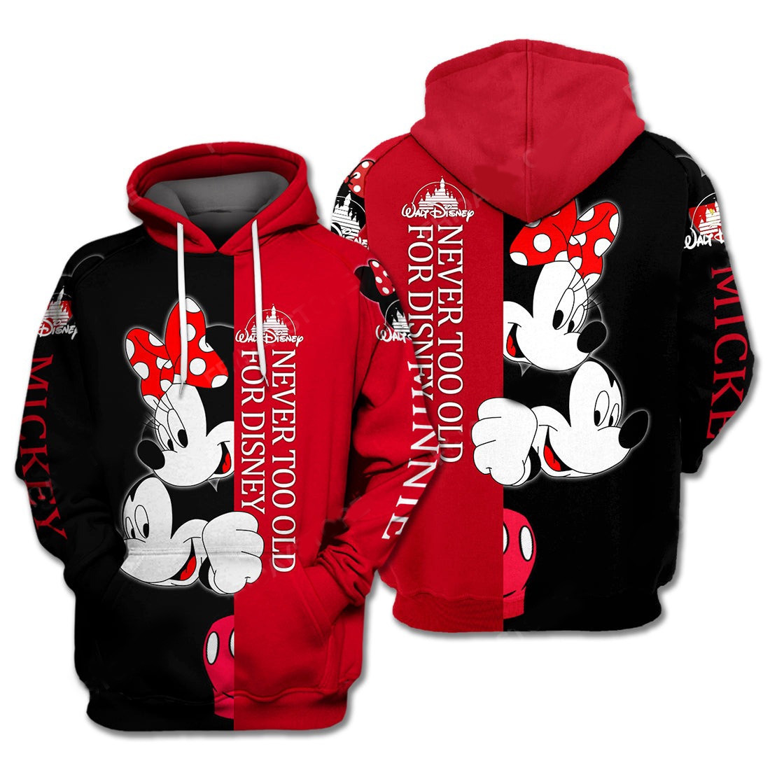 Minnie And Mickey Mouse Never Too Old For Disney 3D All Over Printed Sweatshirt, Hoodie, Zip Hoodie | Special Edition Fan Apparel For Men, Women