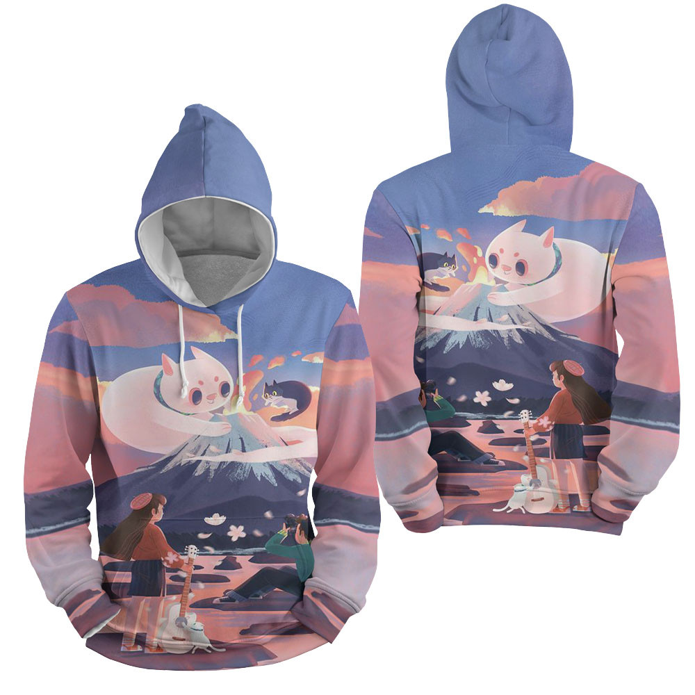 Mount Fuji, Cats Fantasy Art 3D All Over Printed Sweatshirt, Hoodie, Zip Hoodie | Fan Apparel For Men, Women