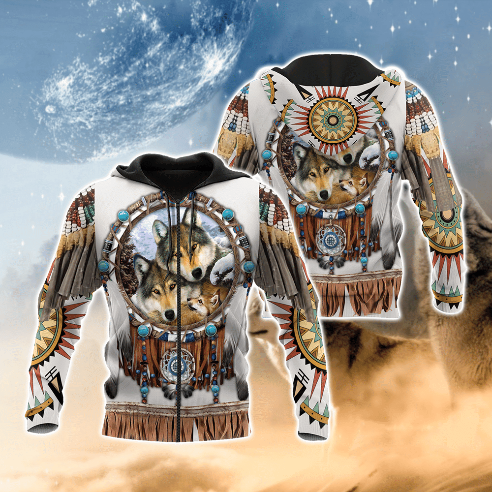 Native Wolf 3D All Over Printed Sweatshirt, Hoodie, Zip Hoodie | Fan Apparel For Men, Women