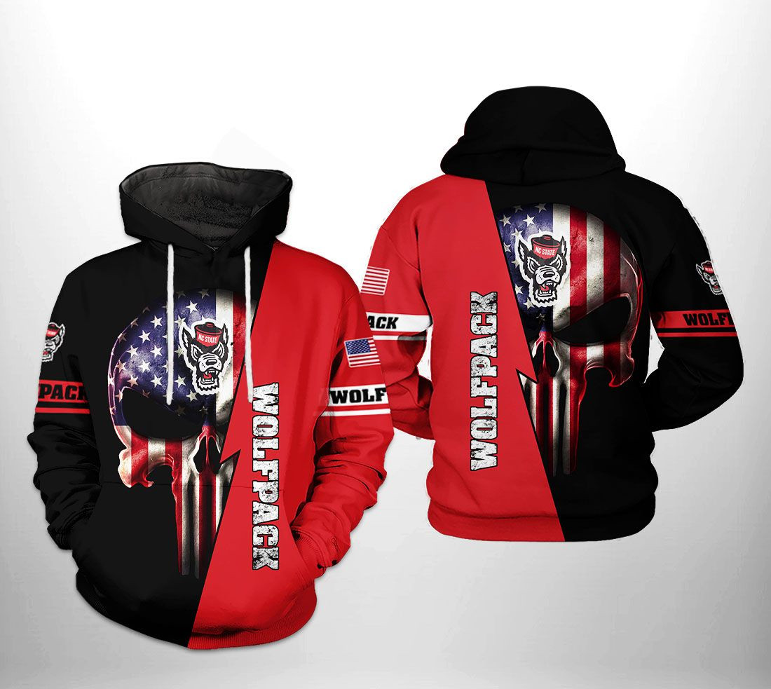 Nc State Wolfpack Ncaa Us Flag Skull 3D All Over Printed Sweatshirt, Hoodie, Zip Hoodie | Special Edition Fan Apparel For Men, Women