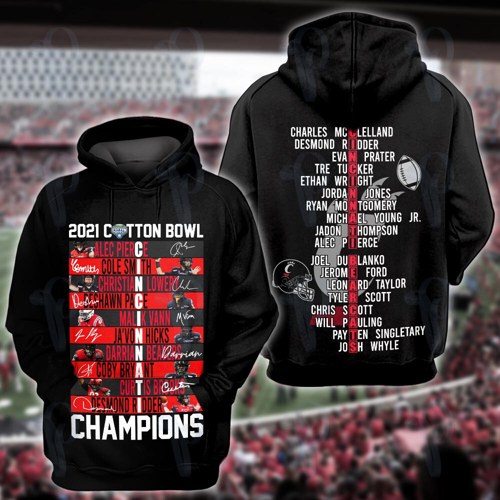 Ncaa Football 2021 2022 Cincinnati Bearcats Cotton Bowl Champions 3D All Over Printed Sweatshirt, Hoodie, Zip Hoodie | Ncaa Fan Gear For Men, Women