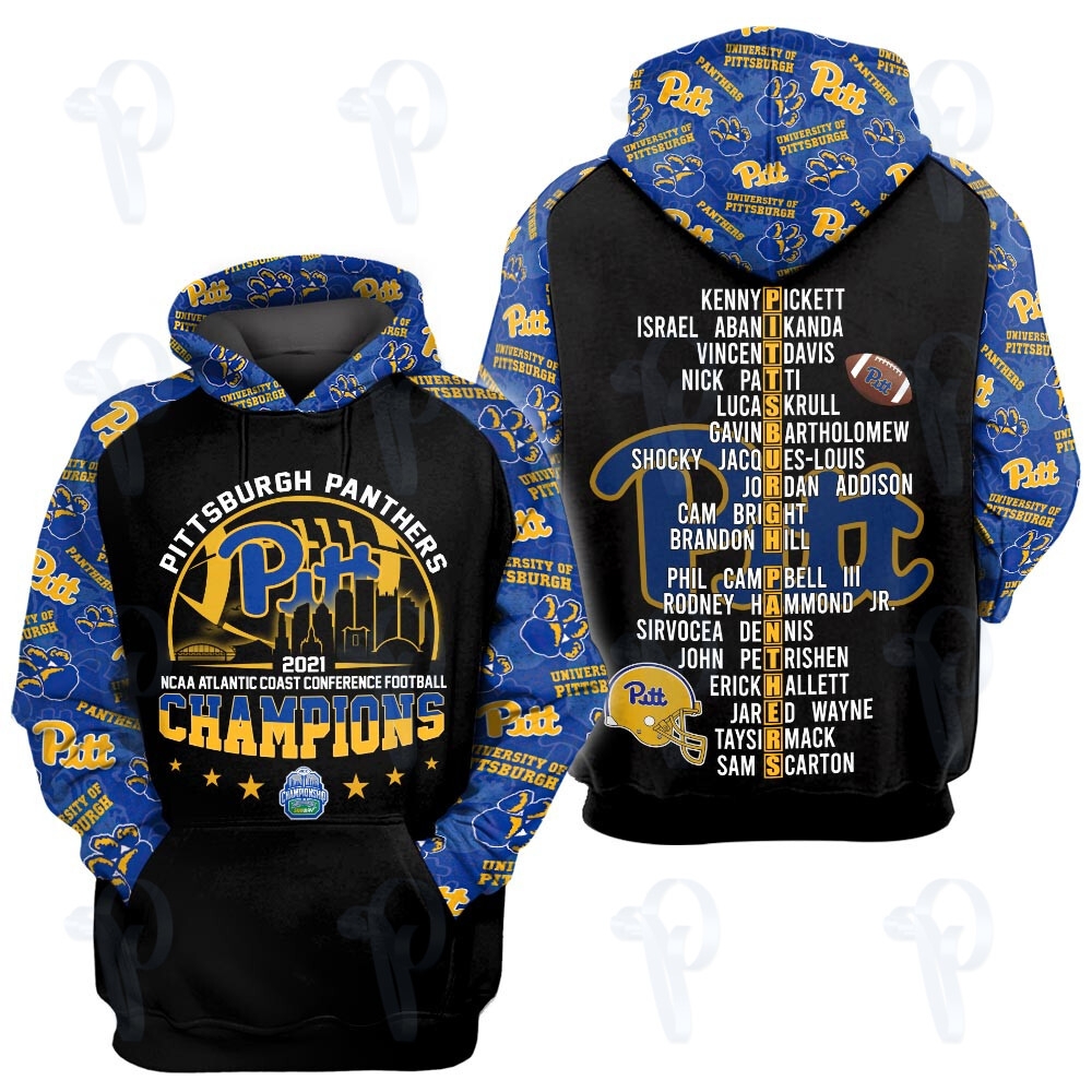 Ncaa Football Pittsburgh Panthers 2021 Acc Atlantic Coast Conference Championship 3D All Over Printed Sweatshirt, Hoodie, Zip Hoodie | Nfl Fan Gear For Men, Women