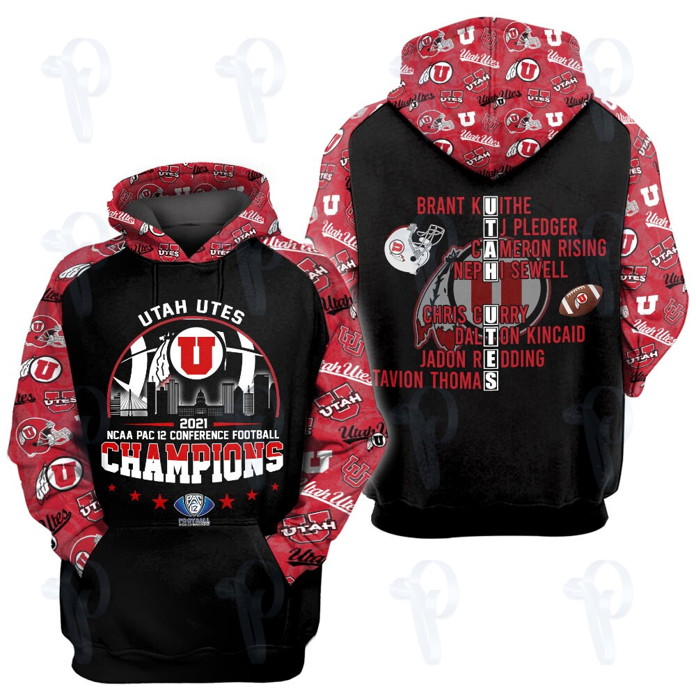 Ncaa Football Utah Utes 2021 Pac-12 Conference Championship 3D All Over Printed Sweatshirt, Hoodie, Zip Hoodie | Fan Apparel For Men, Women