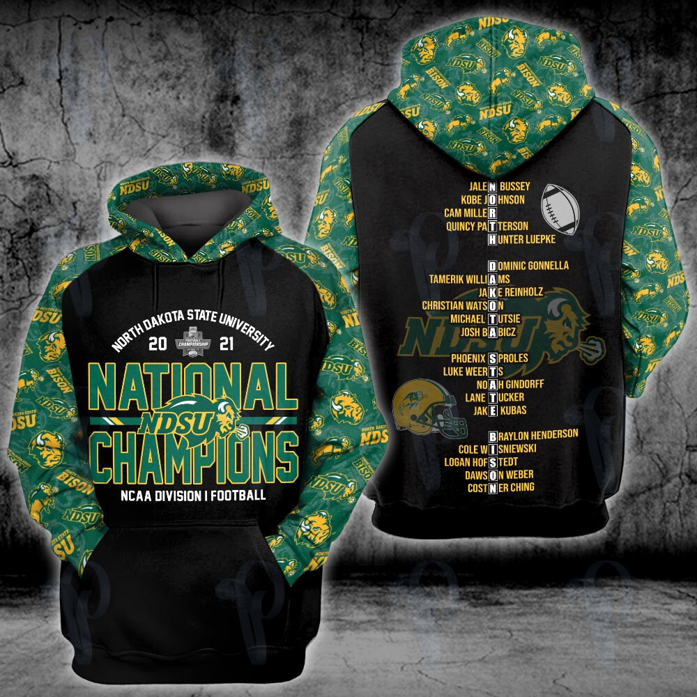 Ncaa Ndsu Bison Champion 2021 Fcs Football National Champions 3D All Over Printed Sweatshirt, Hoodie, Zip Hoodie | Fan Apparel For Men, Women