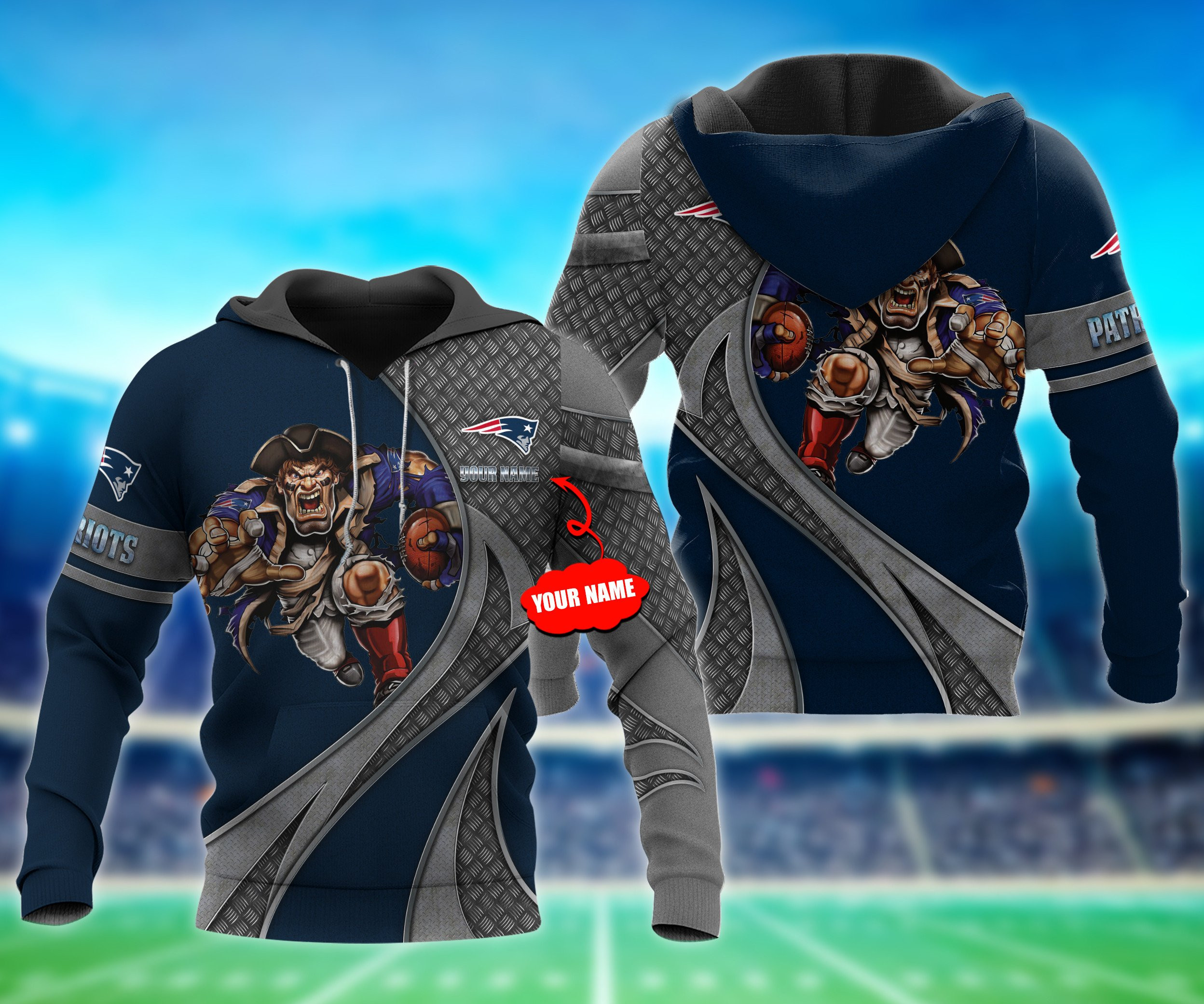 New England Patriots Metal Mascot Personalized Zip Hoodie 3D All Over Printed Sweatshirt, Hoodie, Zip Hoodie | Nfl Fan Gear For Men, Women