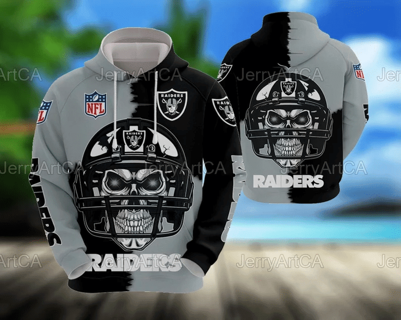 Nfl Las Vegas Raiders Skull Grey Black 3D All Over Printed Sweatshirt, Hoodie, Zip Hoodie | Nfl Special Edition Fan Gear For Men, Women
