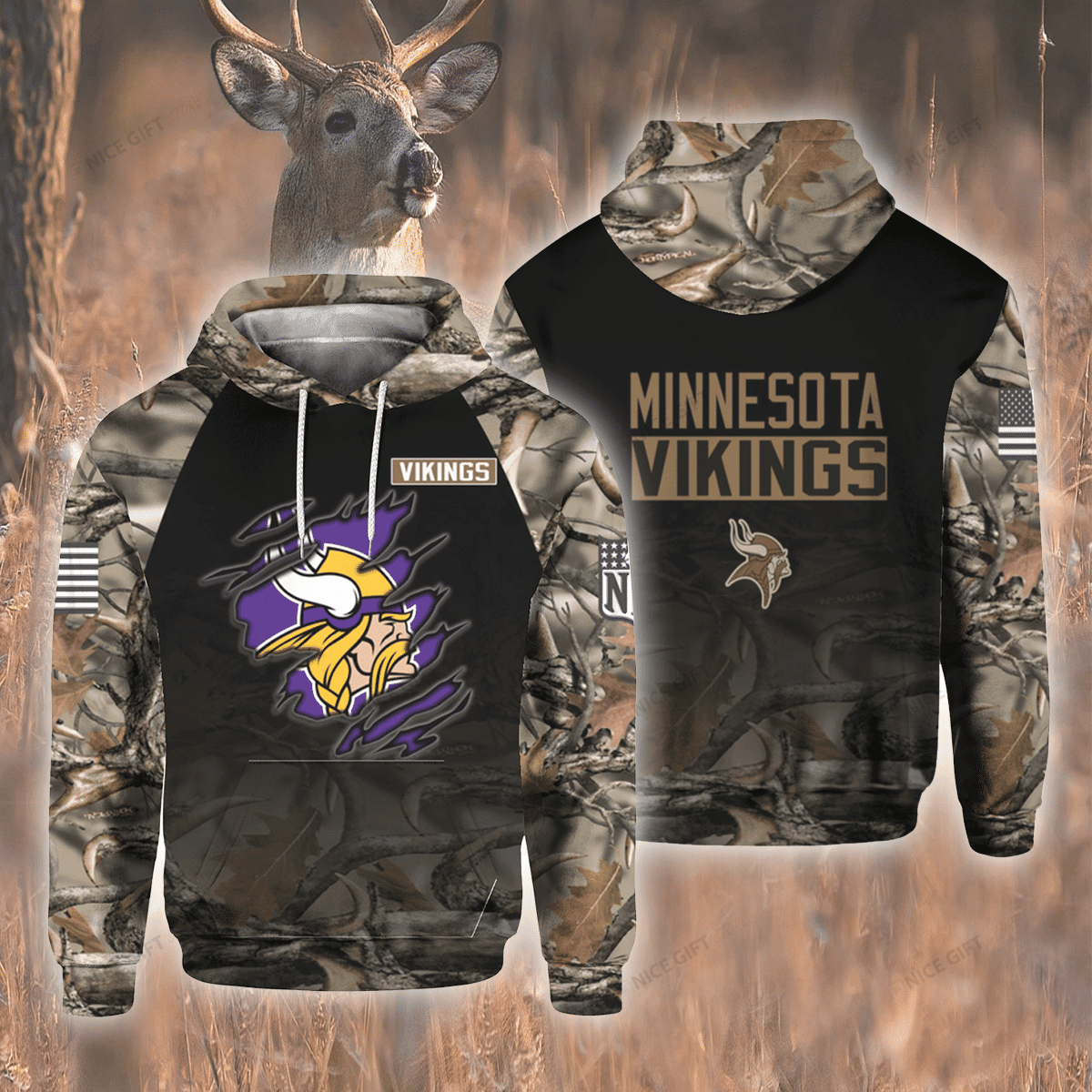 Nfl Minnesota Vikings Hunting 3D All Over Printed Sweatshirt, Hoodie, Zip Hoodie | Nfl Fan Gear For Men, Women