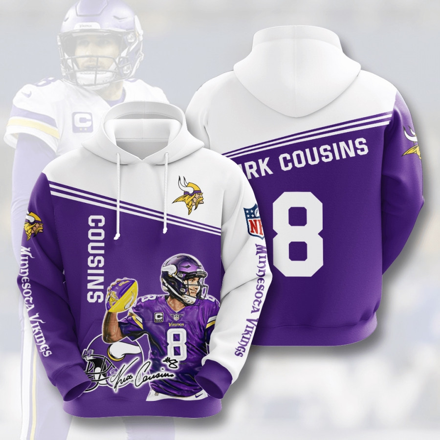 Nfl Minnesota Vikings Kirk Cousins 8 3D All Over Printed Sweatshirt, Hoodie, Zip Hoodie | Nfl Fan Gear For Men, Women