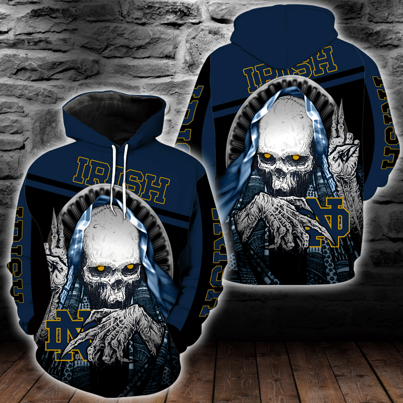 Notre Dame Fighting Irish Skull 3D All Over Printed Sweatshirt, Hoodie, Zip Hoodie | Ncaa Special Edition Fan Gear For Men, Women
